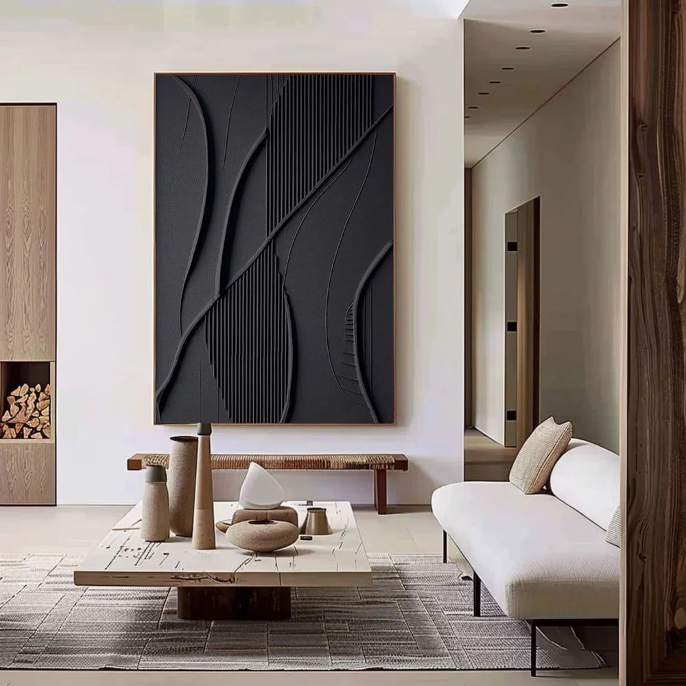 Black Minimalist Textured Wall Art #MT079