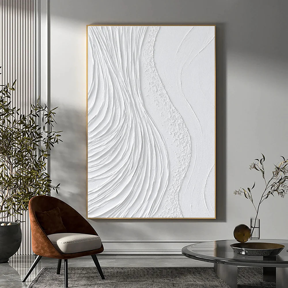 White Minimalist Textured Wall Art #MT027