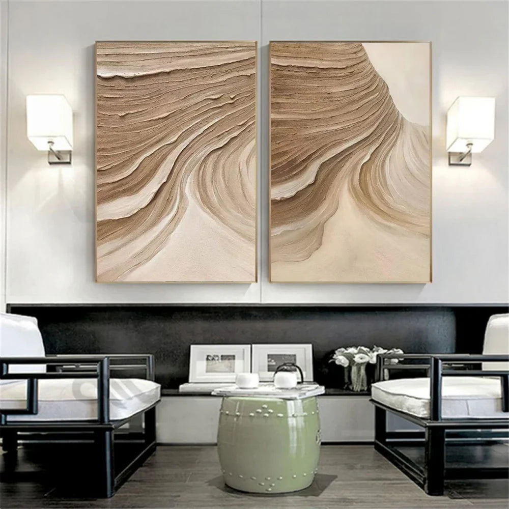 Beige and Brown Abstract Textured Wall Art Set Of 2 #AT043