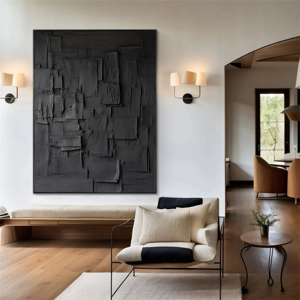 Black Minimalist Textured Wall Art #MT003