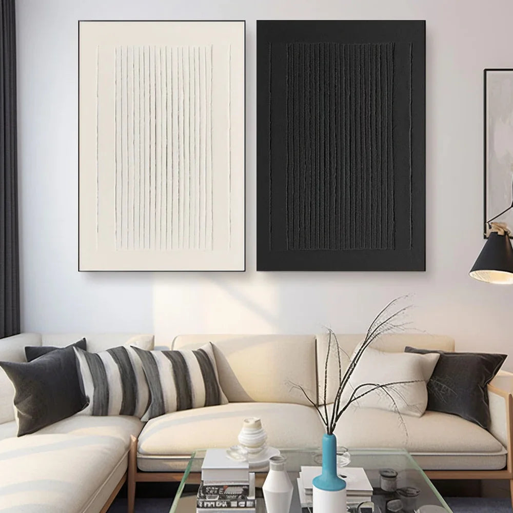 Black and White Minimalist Textured Wall Art Set of 2 #MT015