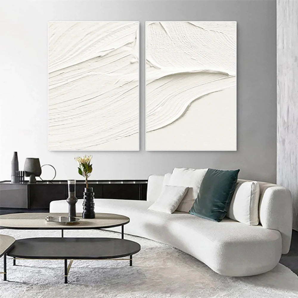White Minimalist Textured Wall Art Set of 2 #MT005