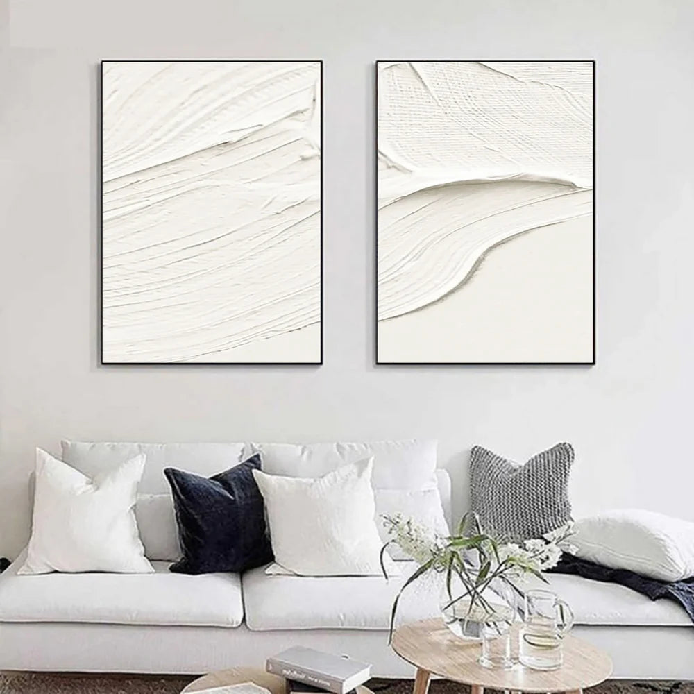 White Minimalist Textured Wall Art Set of 2 #MT005