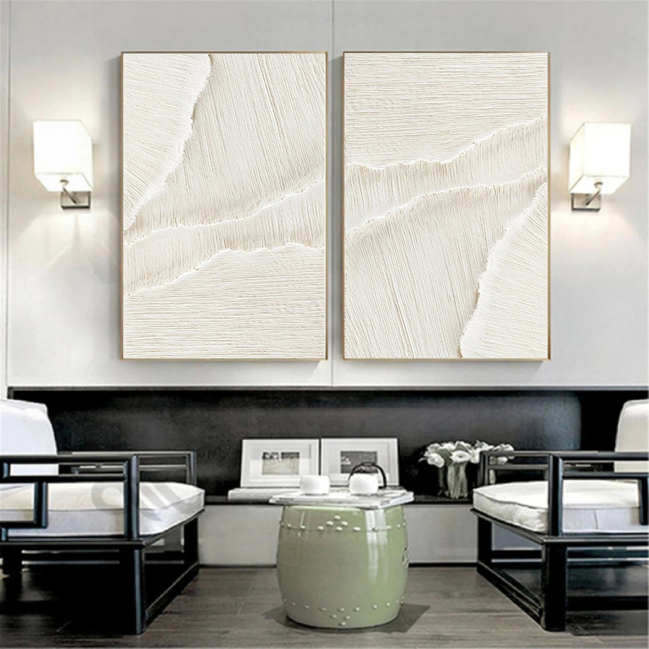 White Minimalist Textured Wall Art Set of 2 #MT006