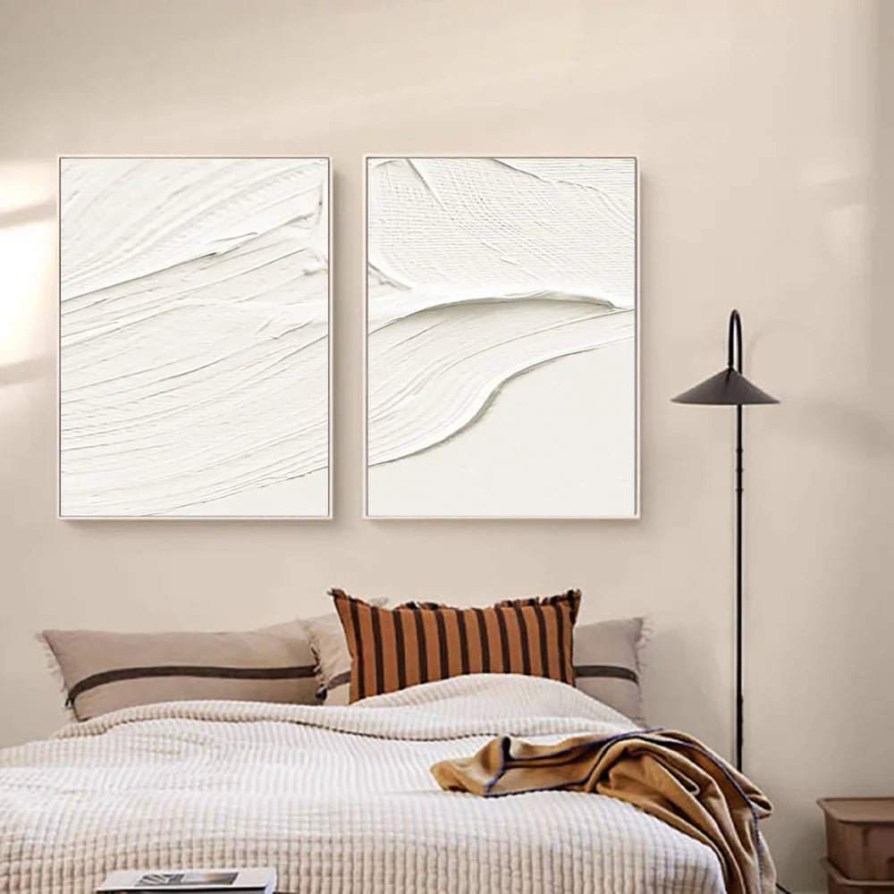 White Minimalist Textured Wall Art Set of 2 #MT005