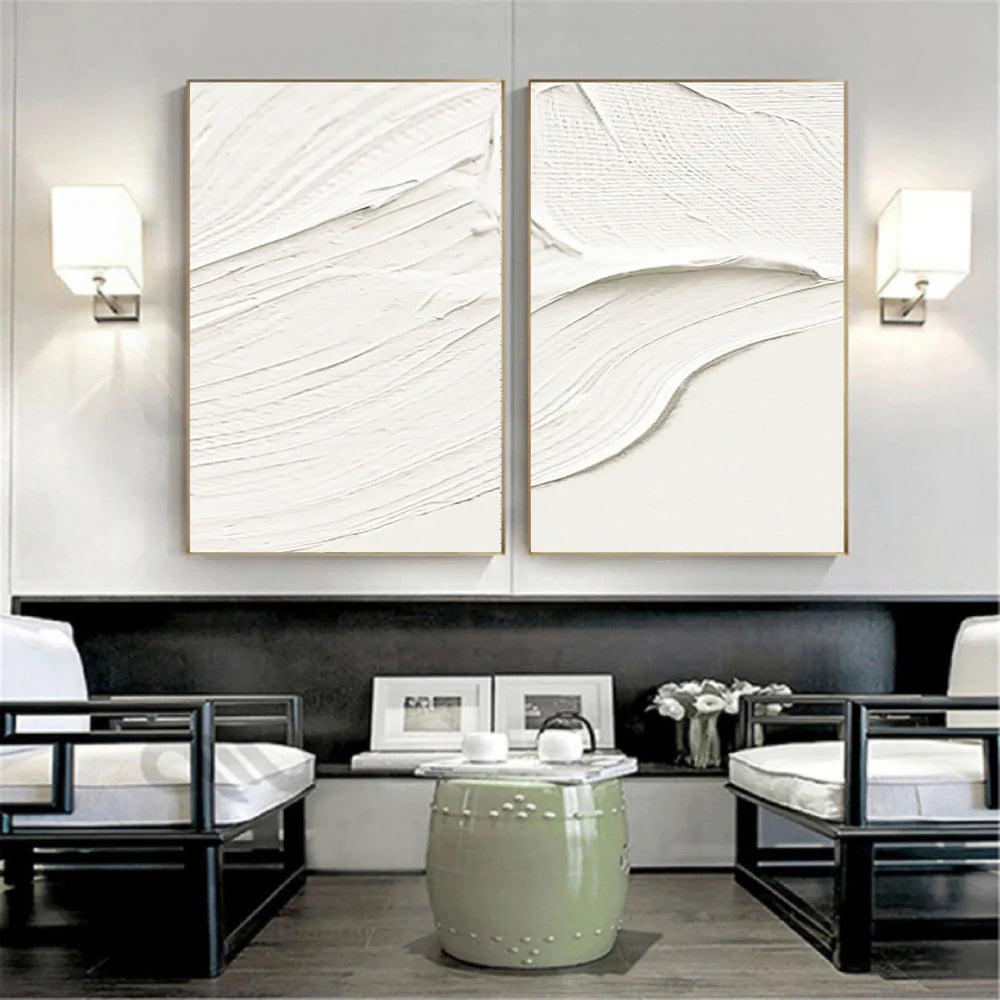 White Minimalist Textured Wall Art Set of 2 #MT005