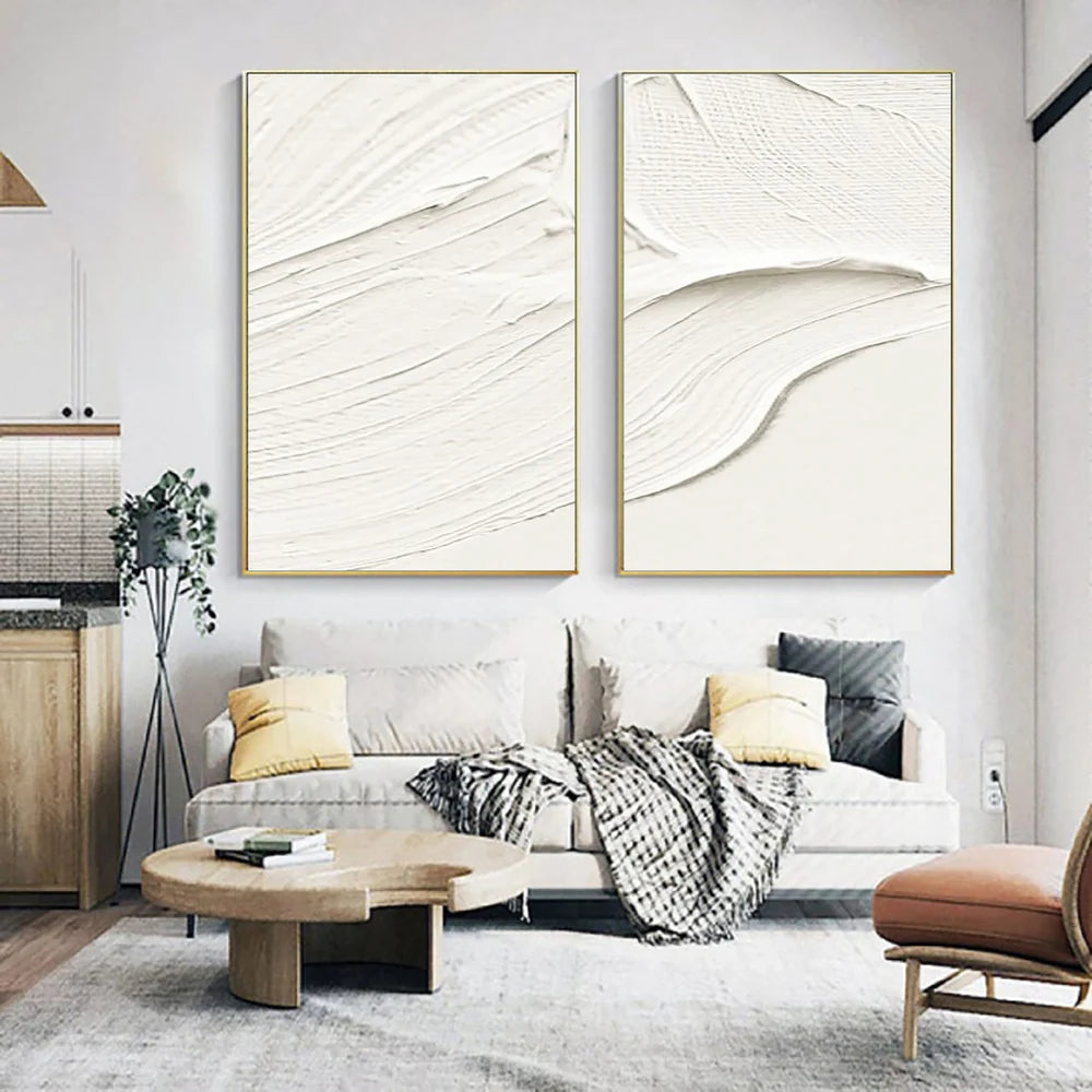 White Minimalist Textured Wall Art Set of 2 #MT005