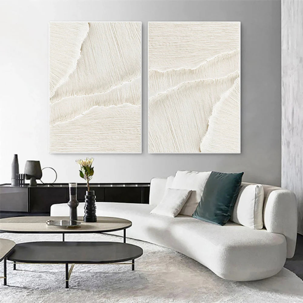 White Minimalist Textured Wall Art Set of 2 #MT006