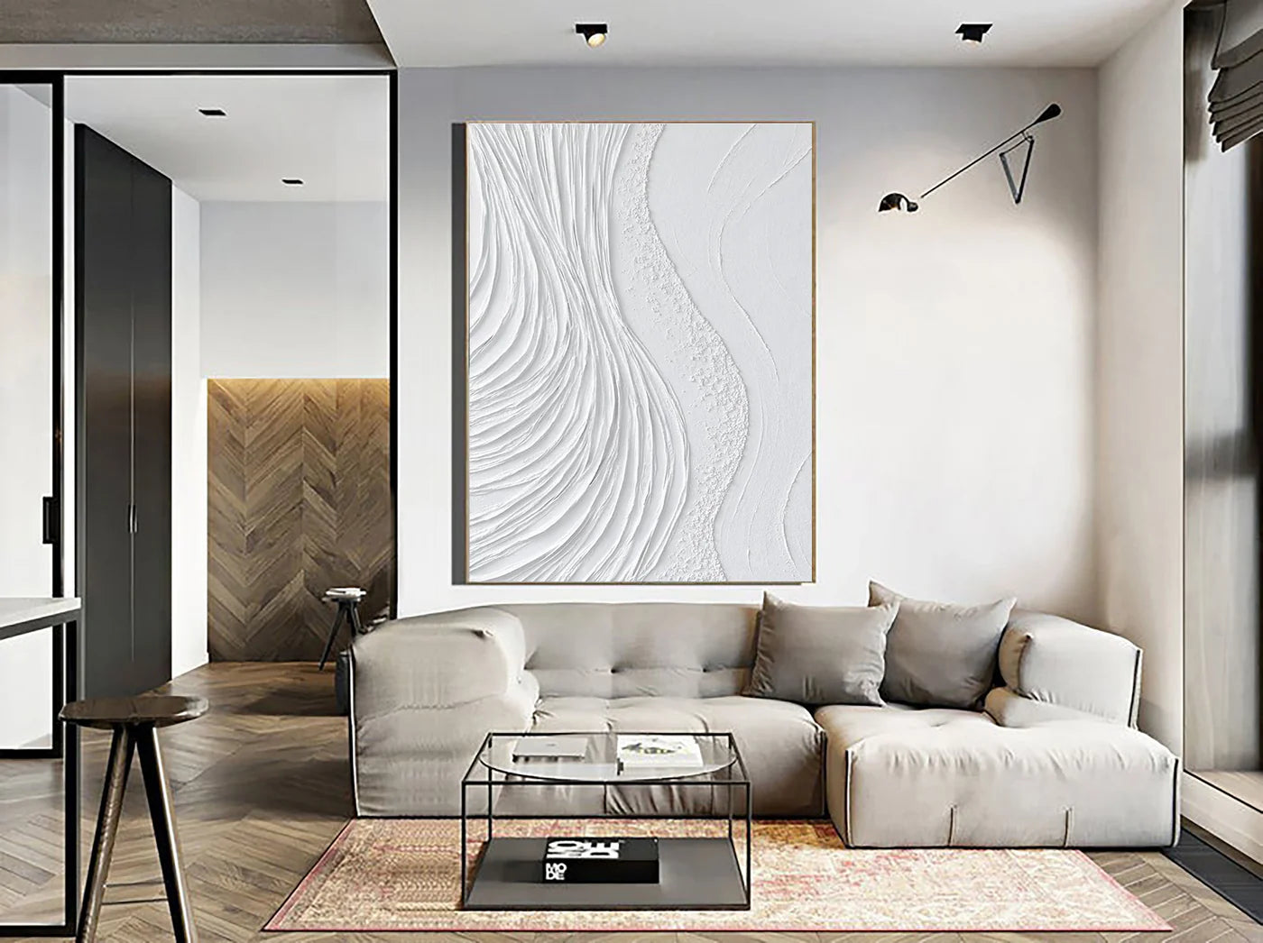 White Minimalist Textured Wall Art #MT027