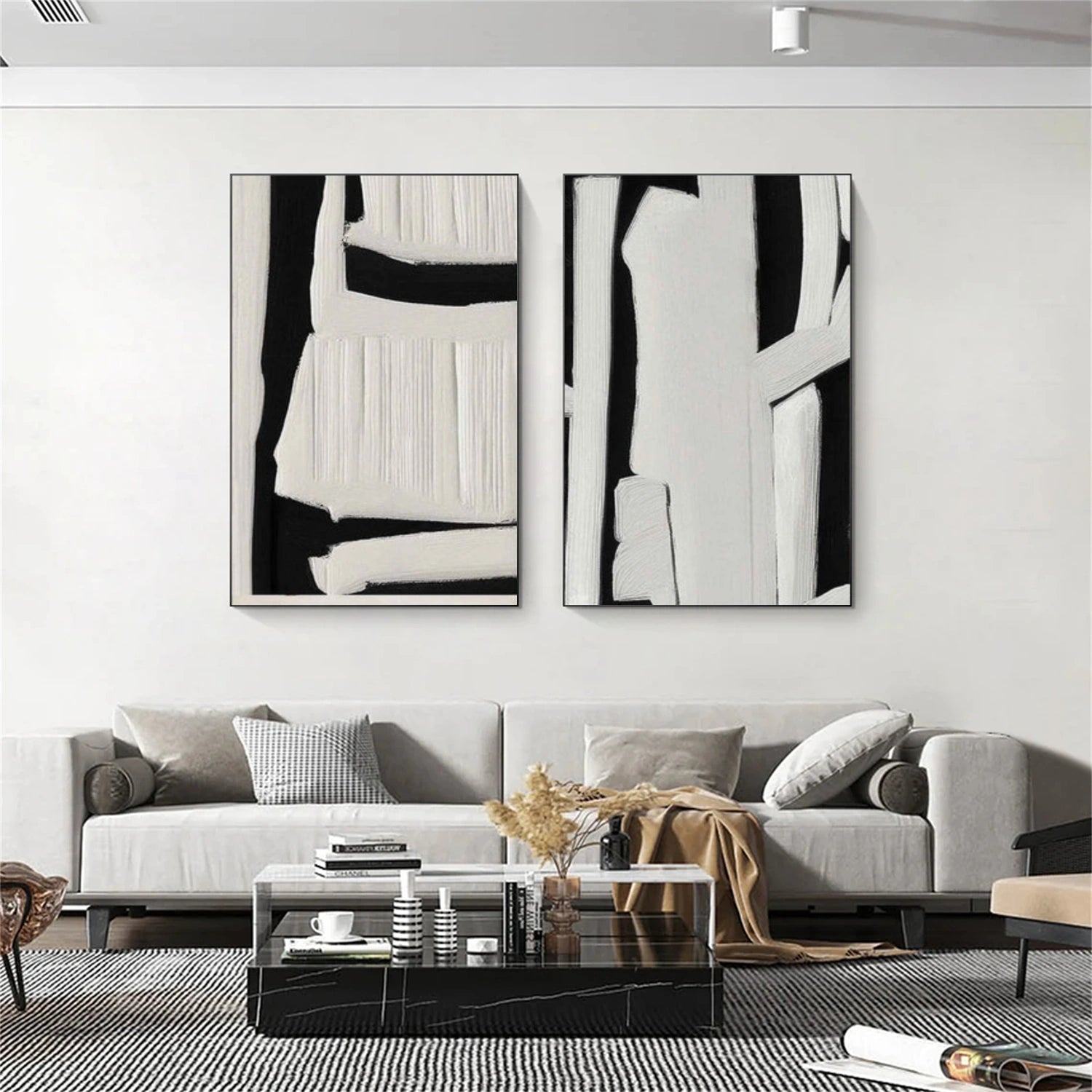 Black and White Minimalist Textured Wall Art Set of 2 #MT136