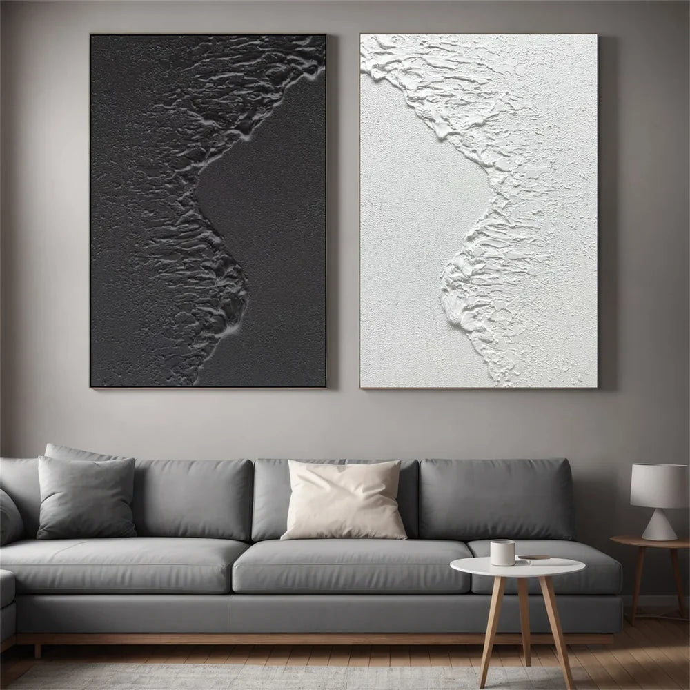 Black and White Minimalist Textured Wall Art Set of 2 #MT067