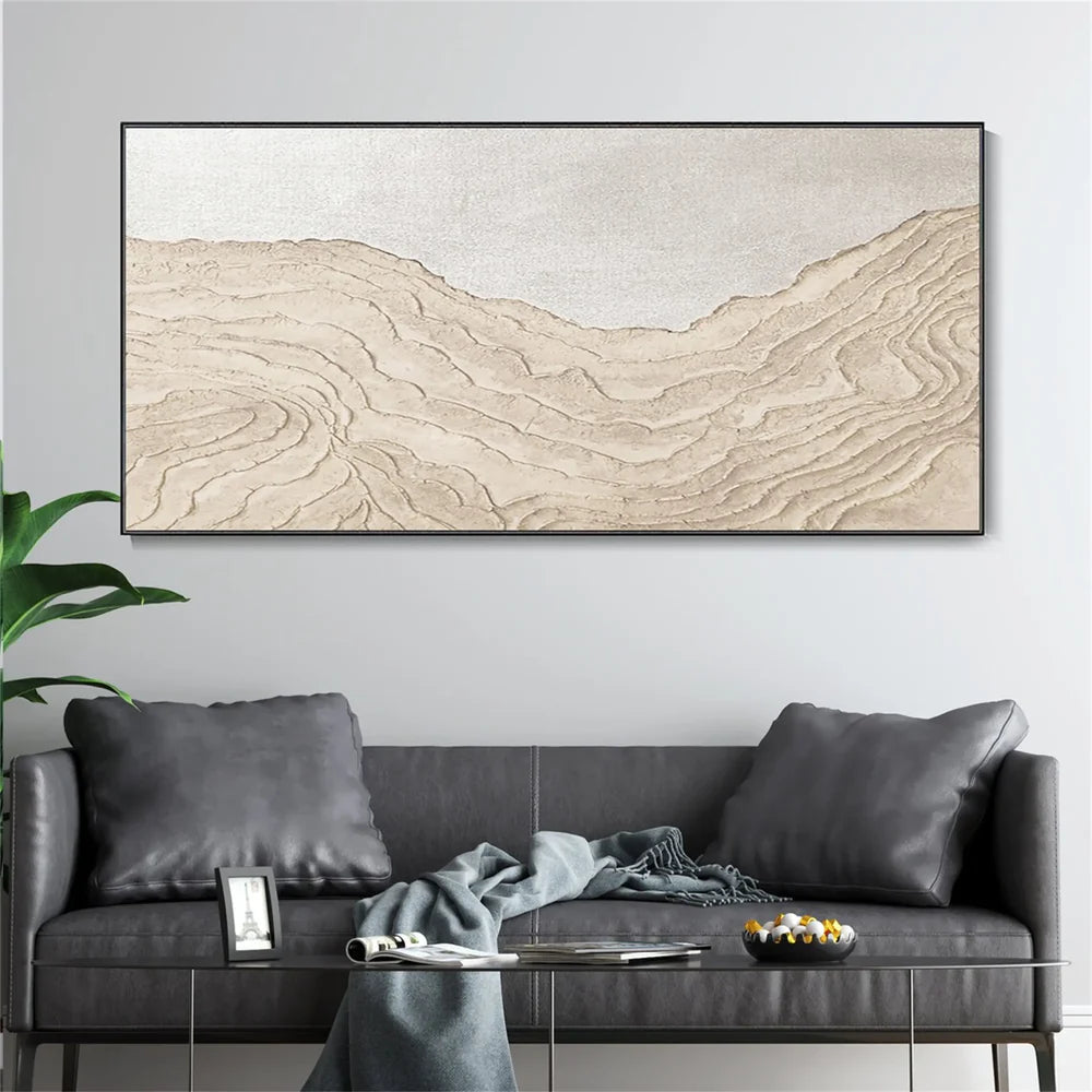 White and Beige Minimalist Textured Wall Art #MT095