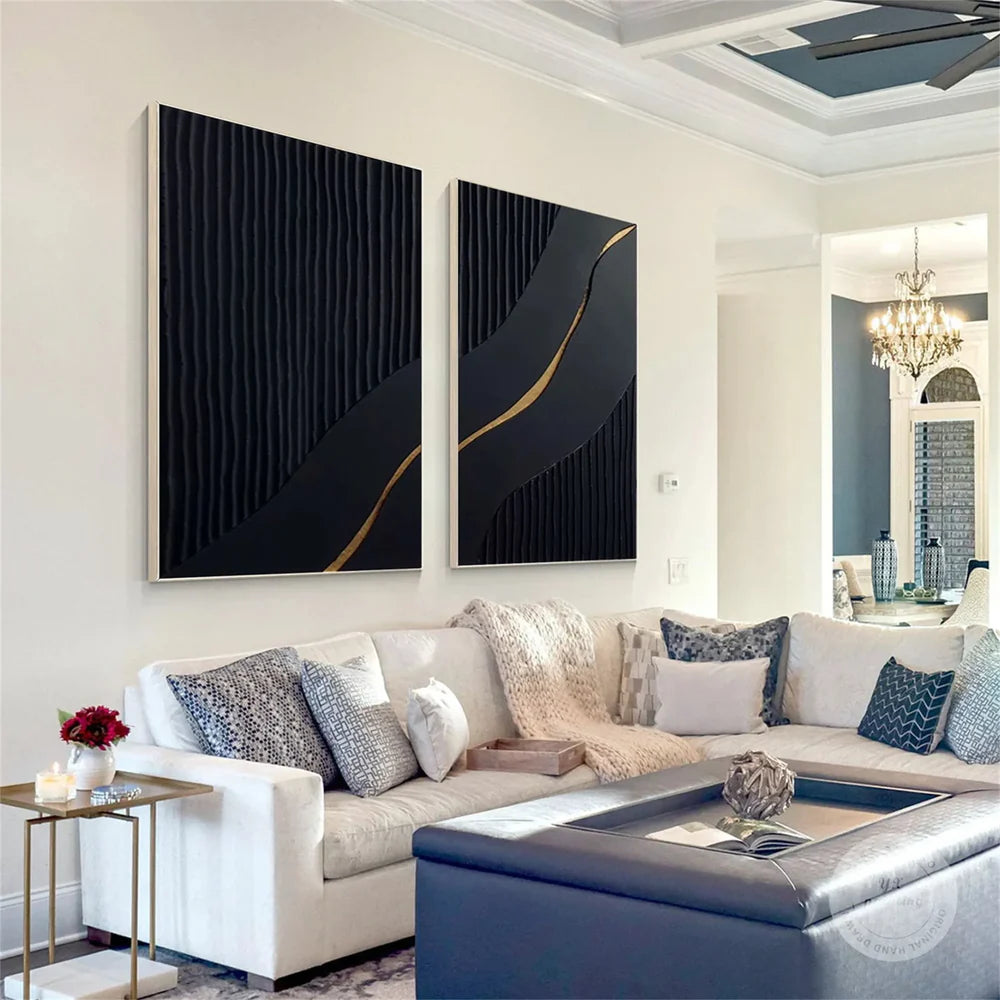 Black Minimalist Textured Wall Art Set of 2 #MT014