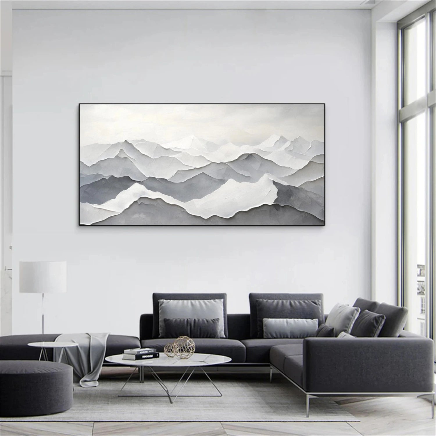 Grey and White Mountain Textured Wall Art #MS041