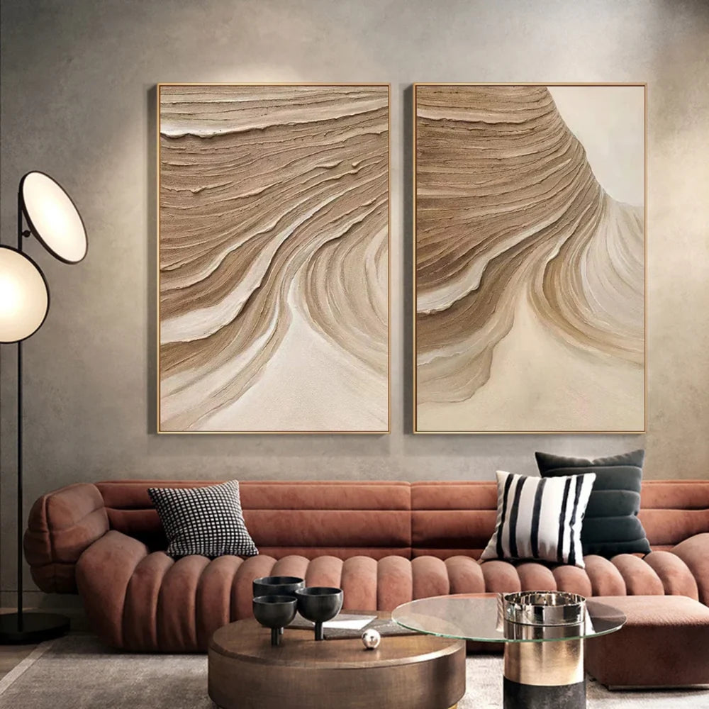 Beige and Brown Abstract Textured Wall Art Set Of 2 #AT043