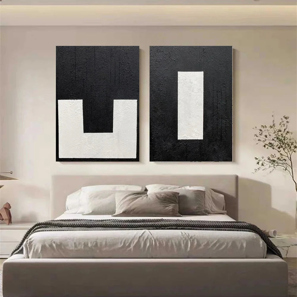 Black and White Minimalist Textured Wall Art Set of 2 #MT016