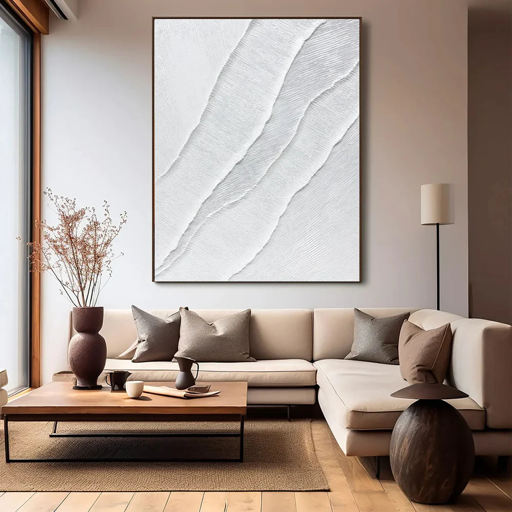 White Minimalist Textured Wall Art #MT097