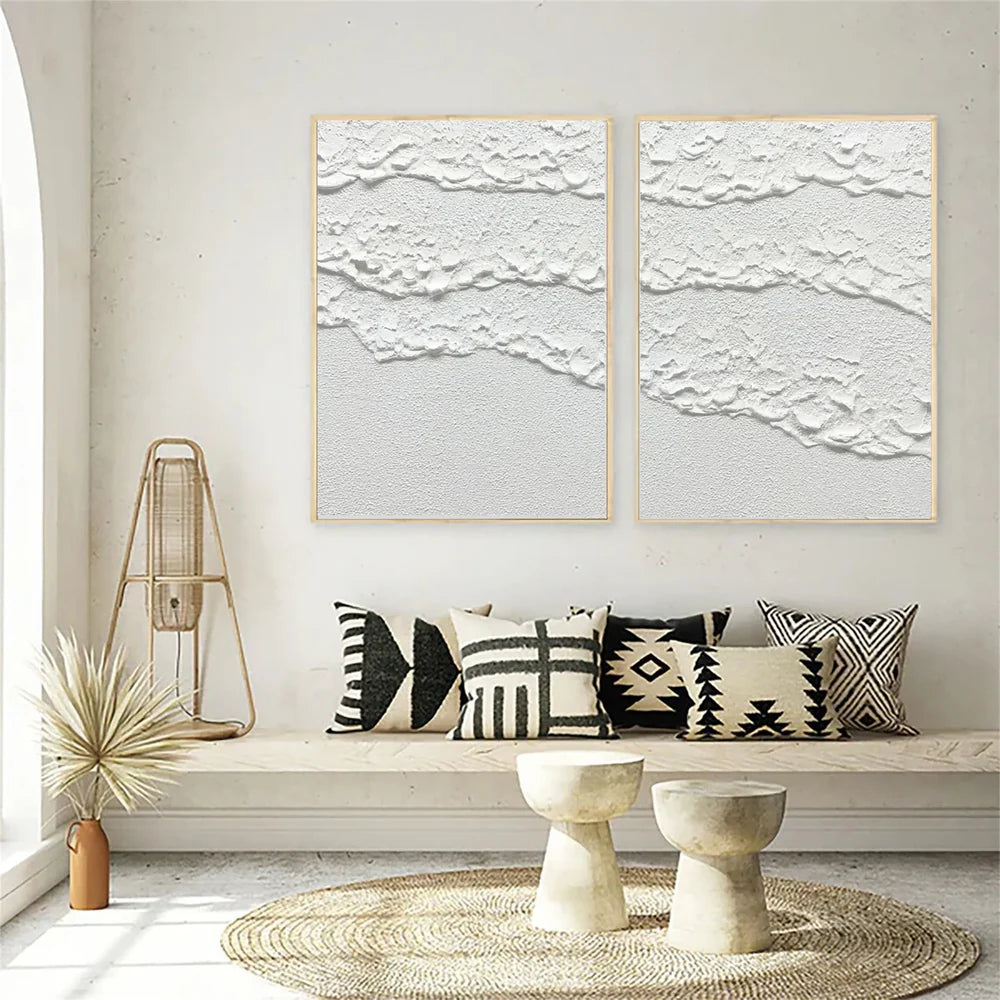 White Minimalist Textured Wall Art Set of 2 #MT075