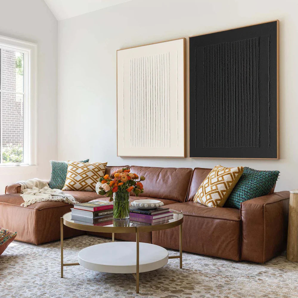 Black and White Minimalist Textured Wall Art Set of 2 #MT015