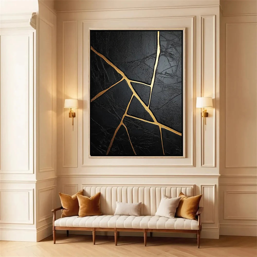 Black and Gold Minimalist Textured Wall Art #MT092