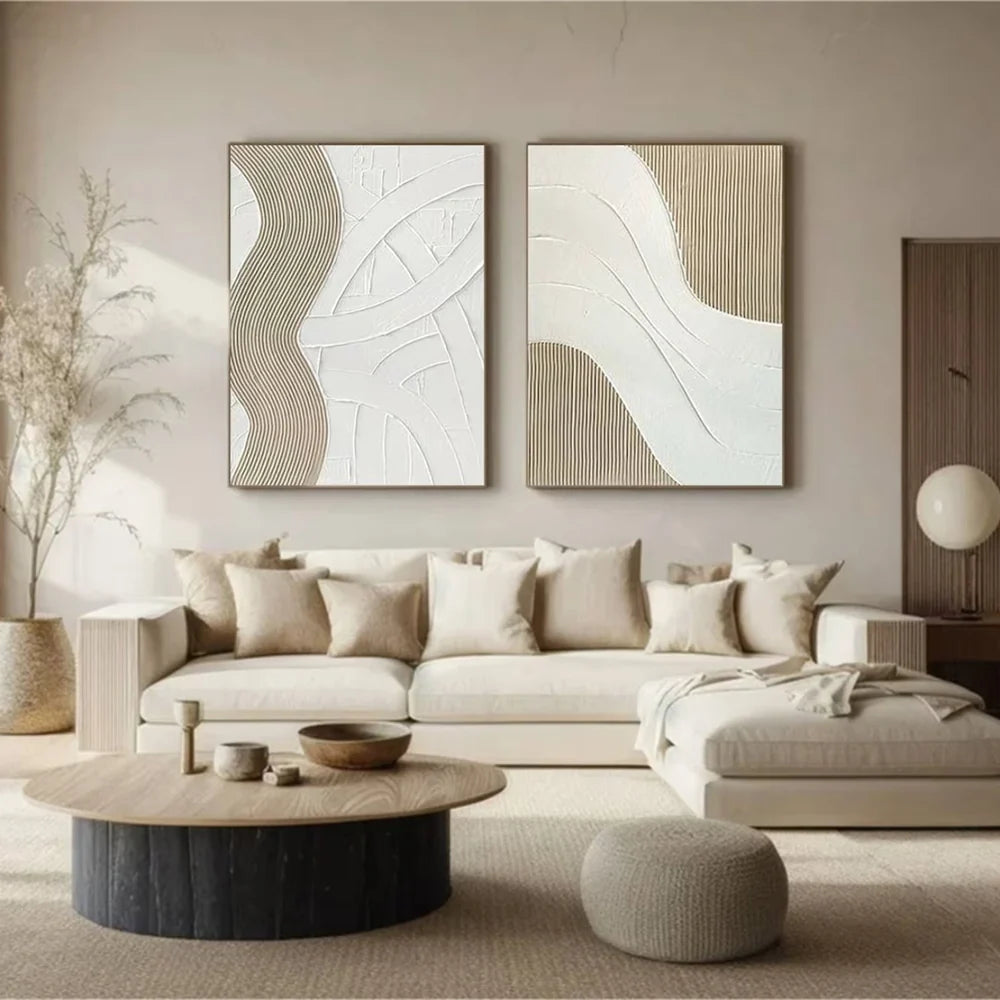 White Minimalist Textured Wall Art Set of 2 #MT028