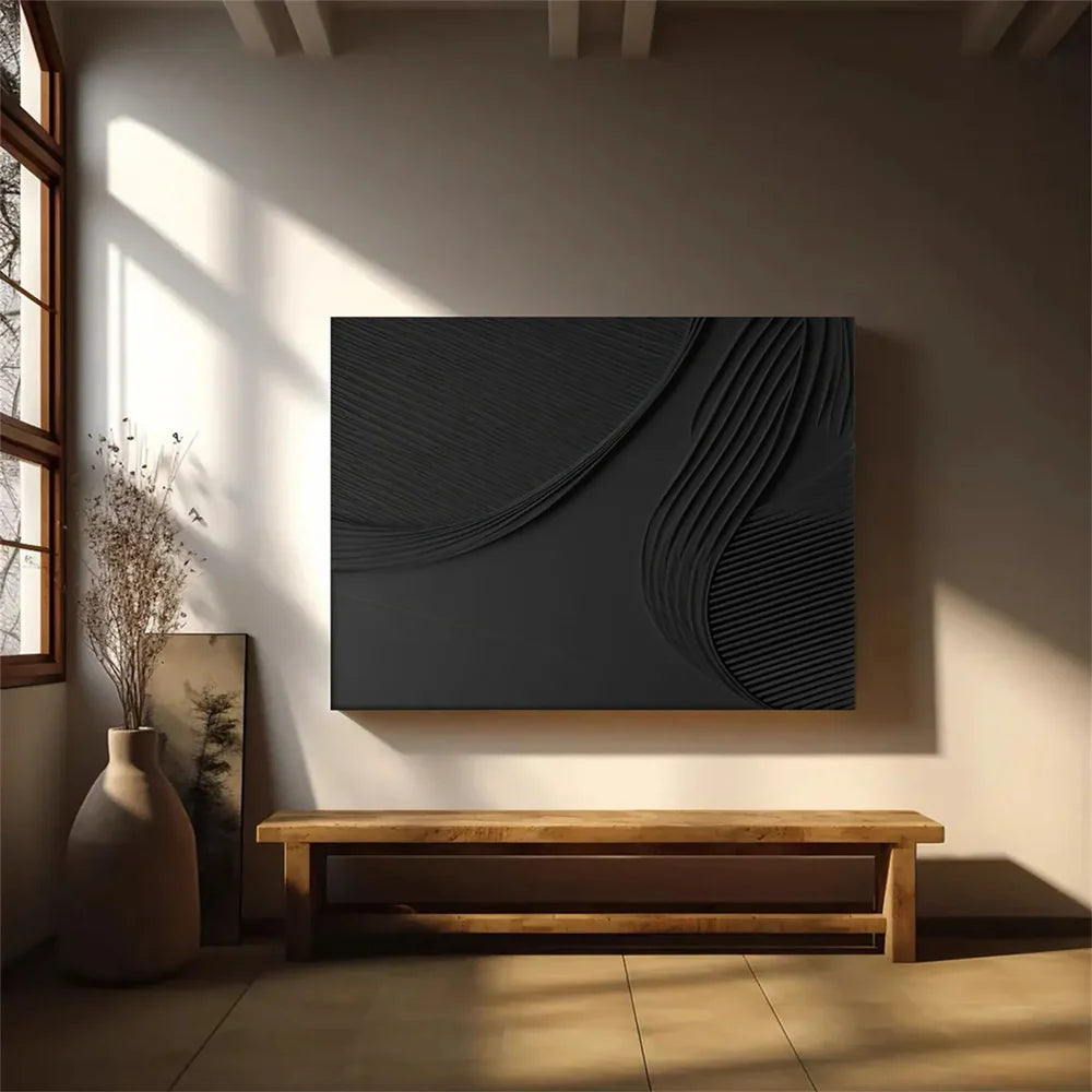 Black Minimalist Textured Wall Art #MT087