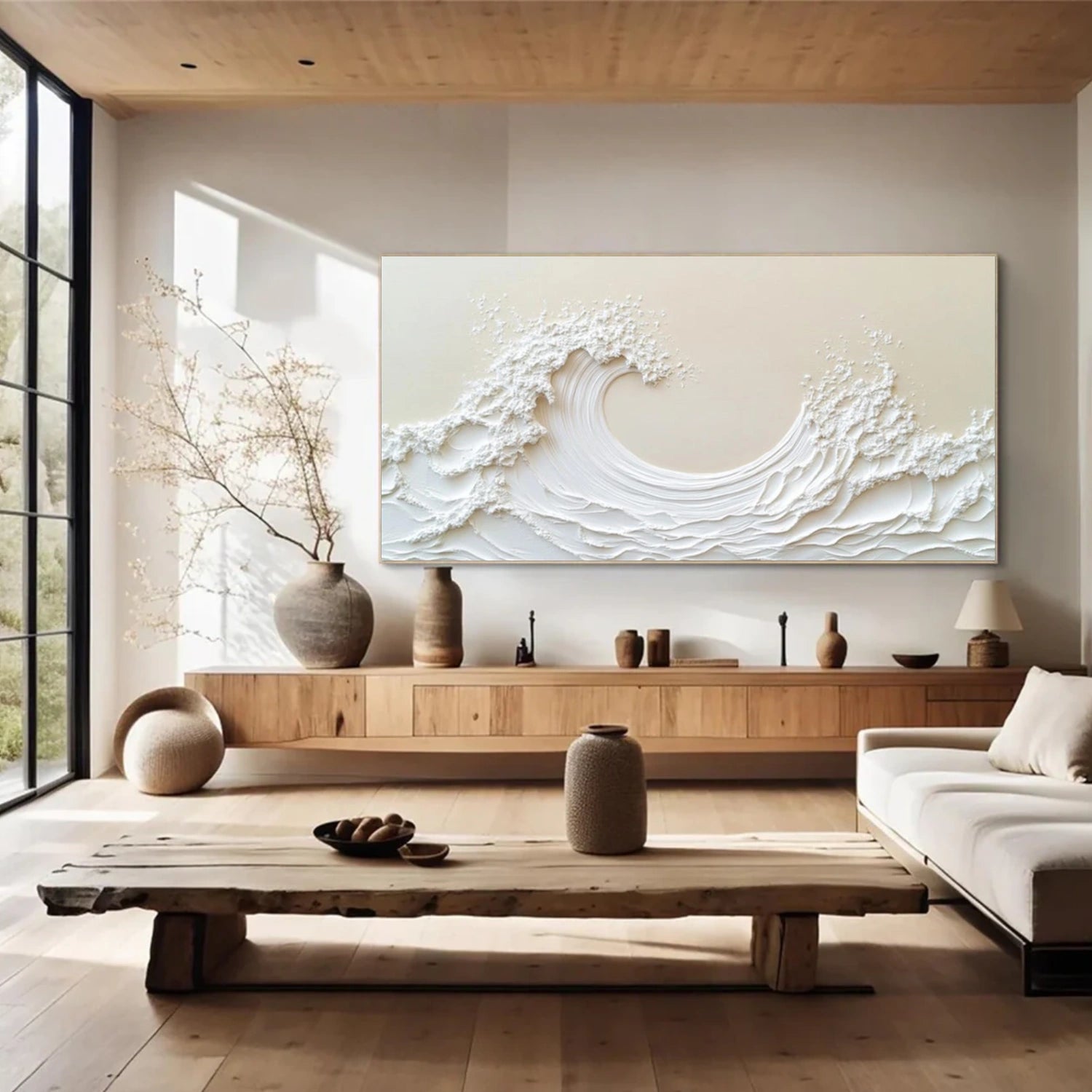White and Beige Ocean & Sky Textured Wall Art #MO086