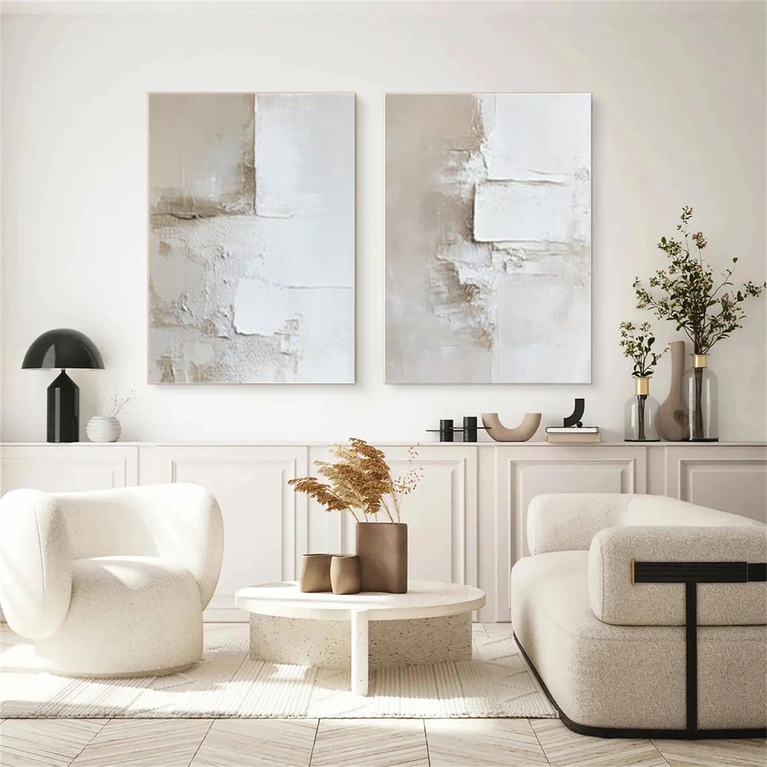 Beige and Brown Abstract Textured Wall Art Set of 2 #AT132