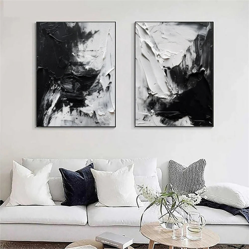 Black and White Minimalist Textured Wall Art Set of 2 #MT068