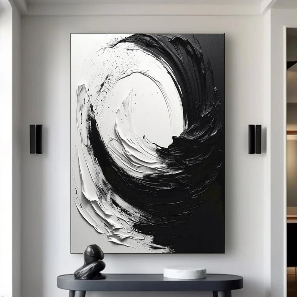 Black and White Minimalist Textured Wall Art #MT017