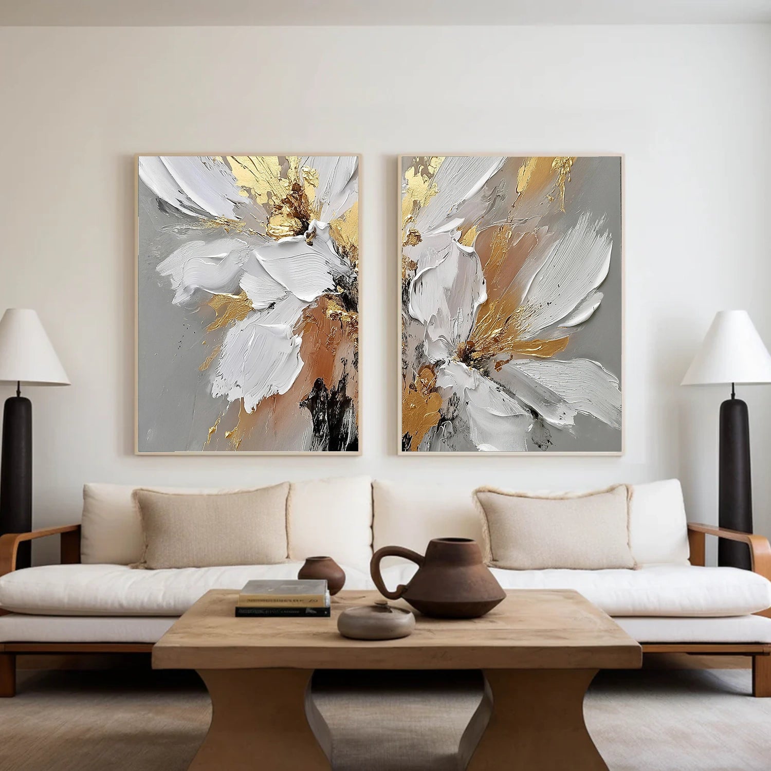 Flower & Tree Textured Abstract Wall Art Set of 2 #SF049