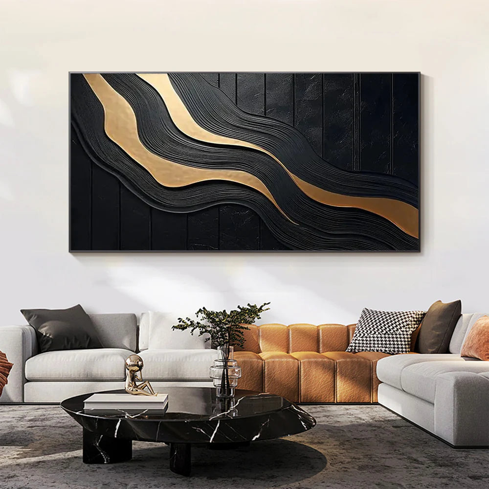 Black and Gold Minimalist Textured Wall Art #MT088