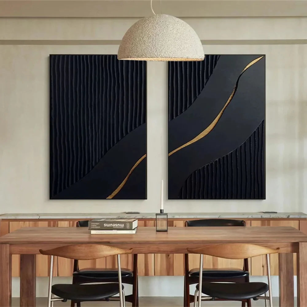 Black Minimalist Textured Wall Art Set of 2 #MT014