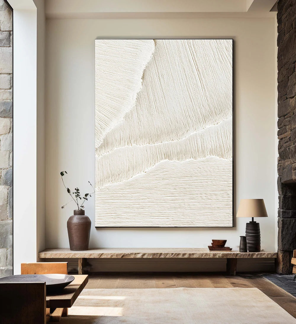 White Minimalist Textured Wall Art #MT056