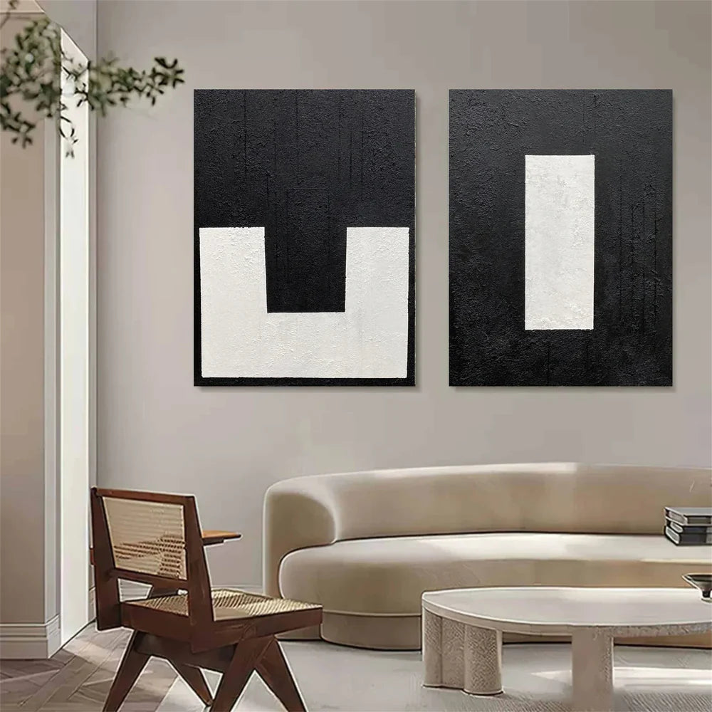 Black and White Minimalist Textured Wall Art Set of 2 #MT016