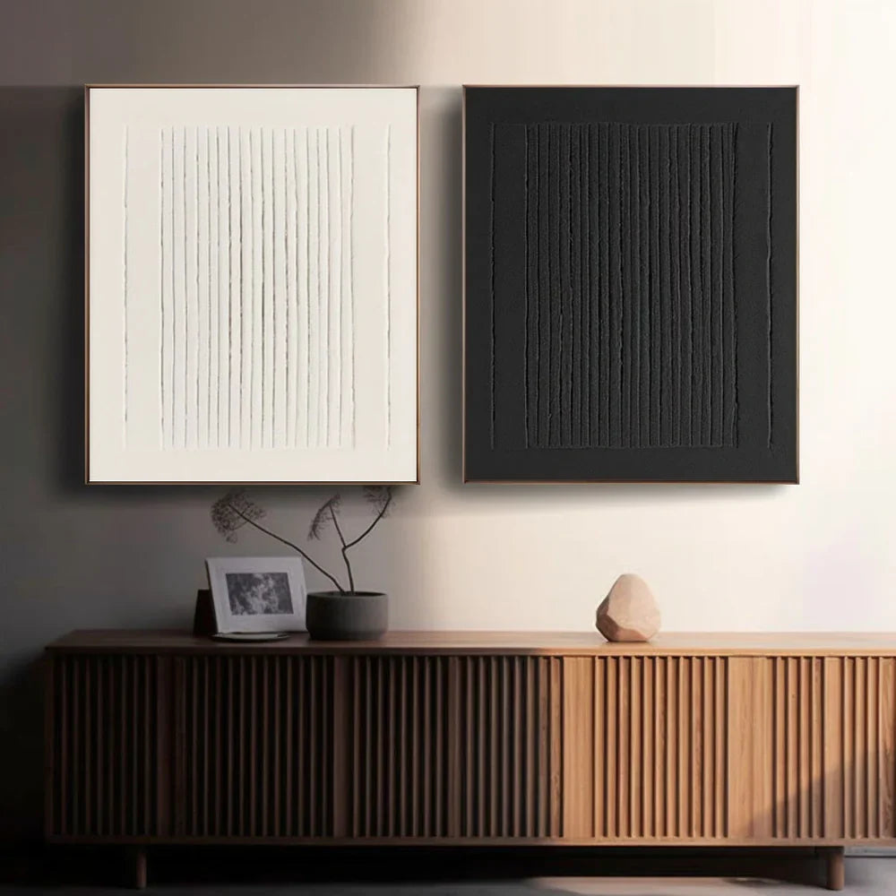 Black and White Minimalist Textured Wall Art Set of 2 #MT015