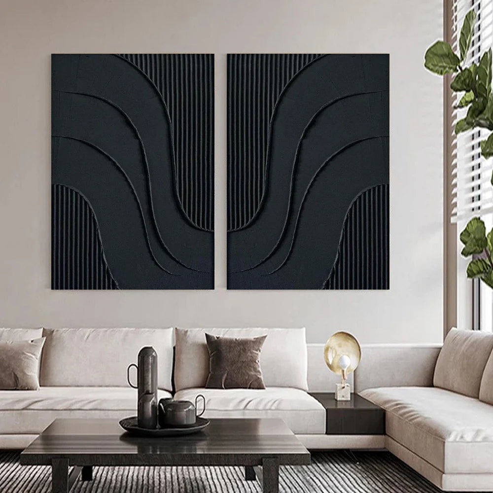 Black Minimalist Textured Wall Art Set of 2 #MT029