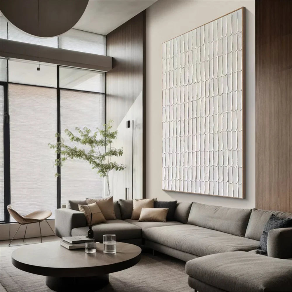 White Minimalist Textured Wall Art #MT007