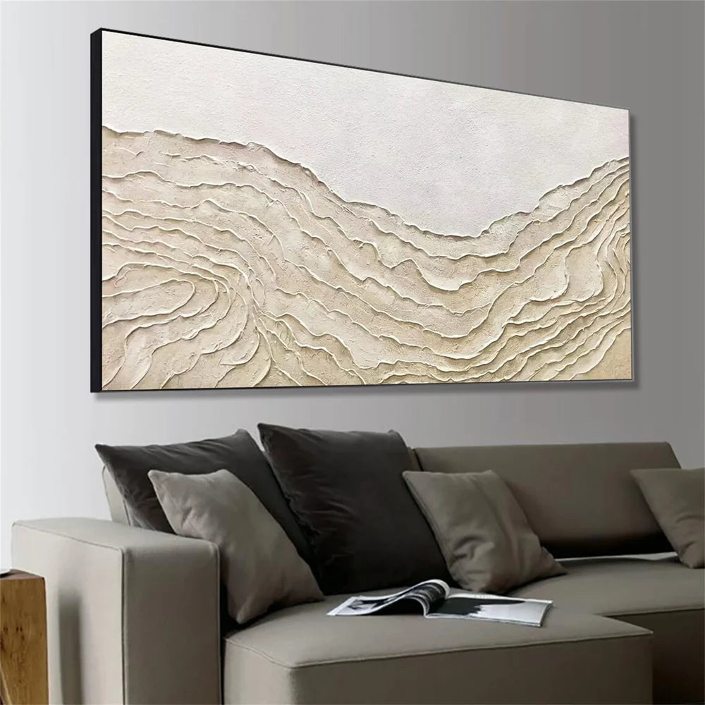 White and Beige Minimalist Textured Wall Art #MT095
