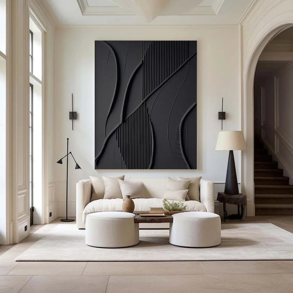 Black Minimalist Textured Wall Art #MT079
