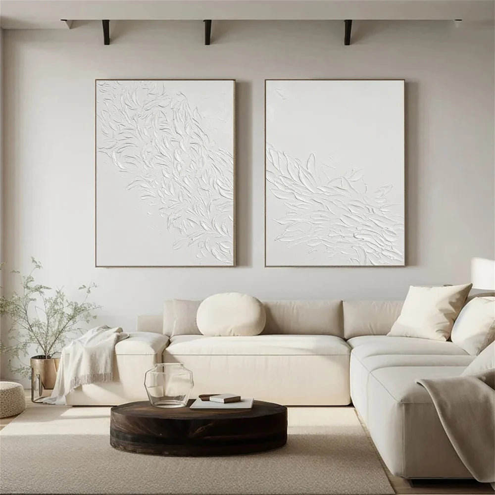 White Minimalist Textured Wall Art Set of 2 #MT057