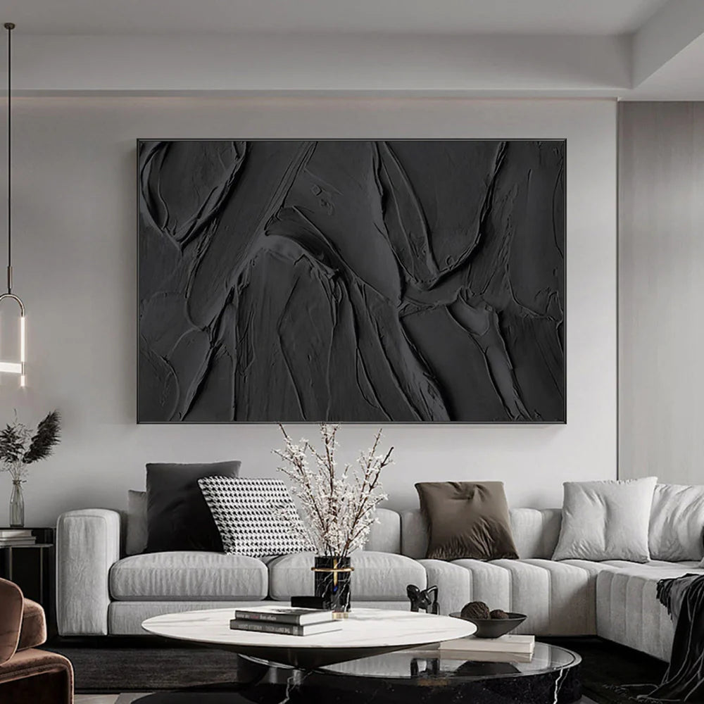 Black Minimalist Textured Wall Art #MT012