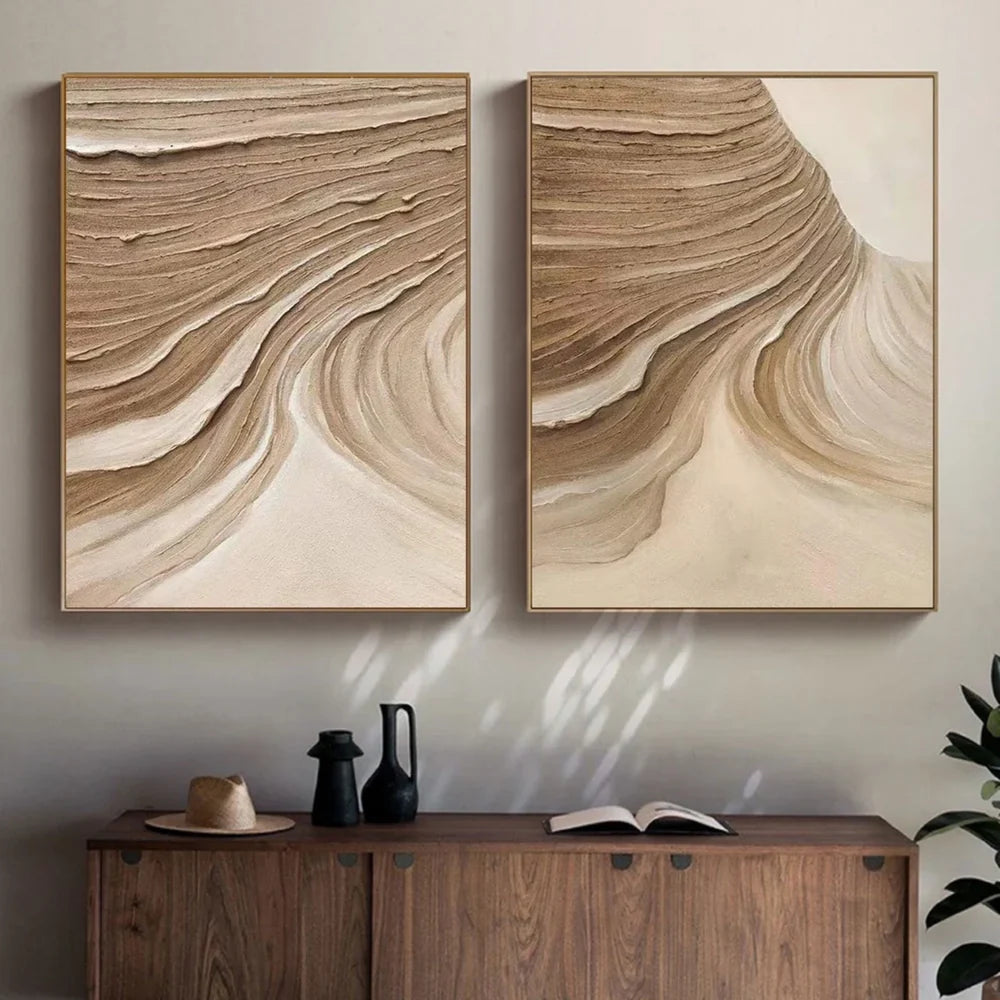Beige and Brown Abstract Textured Wall Art Set Of 2 #AT043
