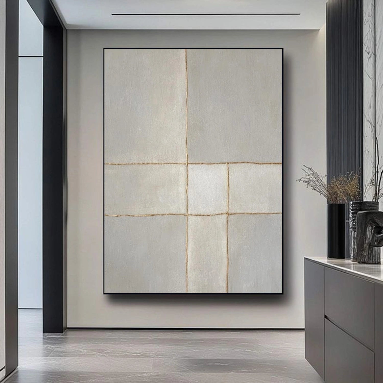 Beige and Grey Minimalist Plaster Textured Wall Art #MT142