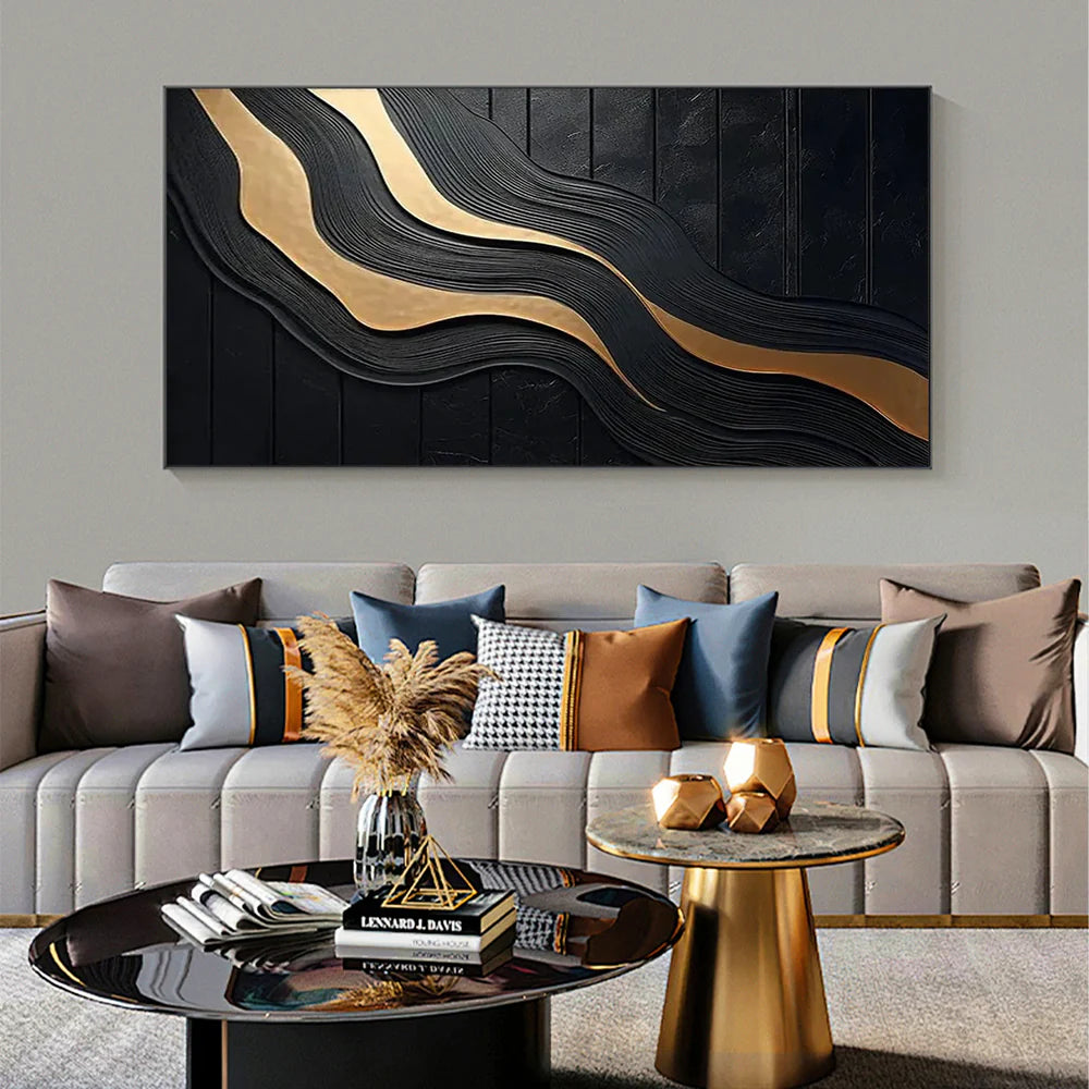 Black and Gold Minimalist Textured Wall Art #MT088