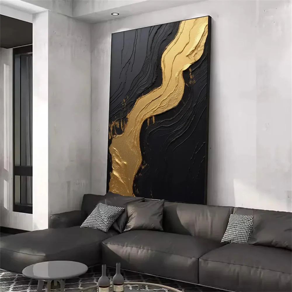 Black and Gold Minimalist Textured Wall Art #MT090