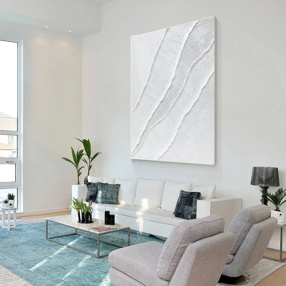 White Minimalist Textured Wall Art #MT097