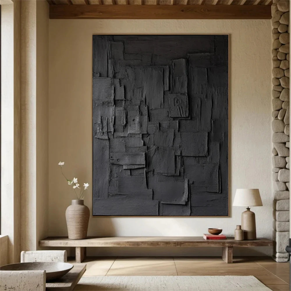 Black Minimalist Textured Wall Art #MT003