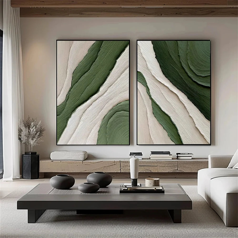 Green Minimalist Textured Wall Art Set of 2 #MT038