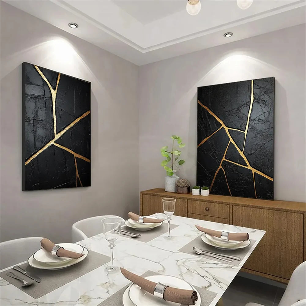 Black and Gold Minimalist Textured Wall Art Set of 2 #MT055